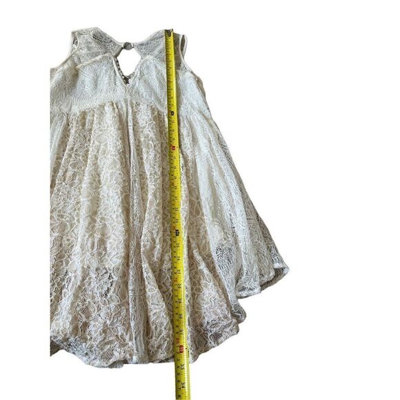 Free People Dont You Dare Lace Trim Mini Dress Boho Flare Beige Size Small - Picture 5 of 12
